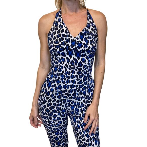 Karina Grimaldi Animal Print Halter Open Back Jumpsuit Maximalism - Picture 1 of 11
